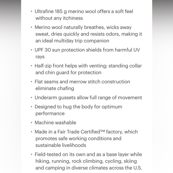 NWT🦋REI MERINO ZIP BASE LAYER🦋 - Picture 6 of 6